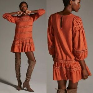 ANTHROPOLOGIE Tiered Puff-Sleeve Mini Dress